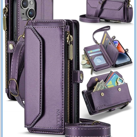 yytvn Other - Premium iPhone 14 Purple Crossbody Wallet Phone Case with Strap